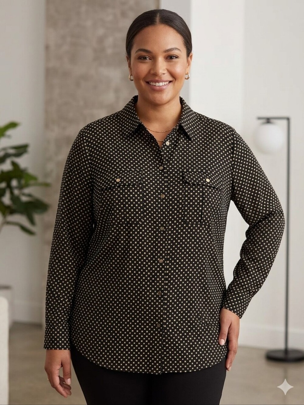 Lauren Ralph Lauren Black And Tan, Long Sleeve Button Down Shirt Size 3X